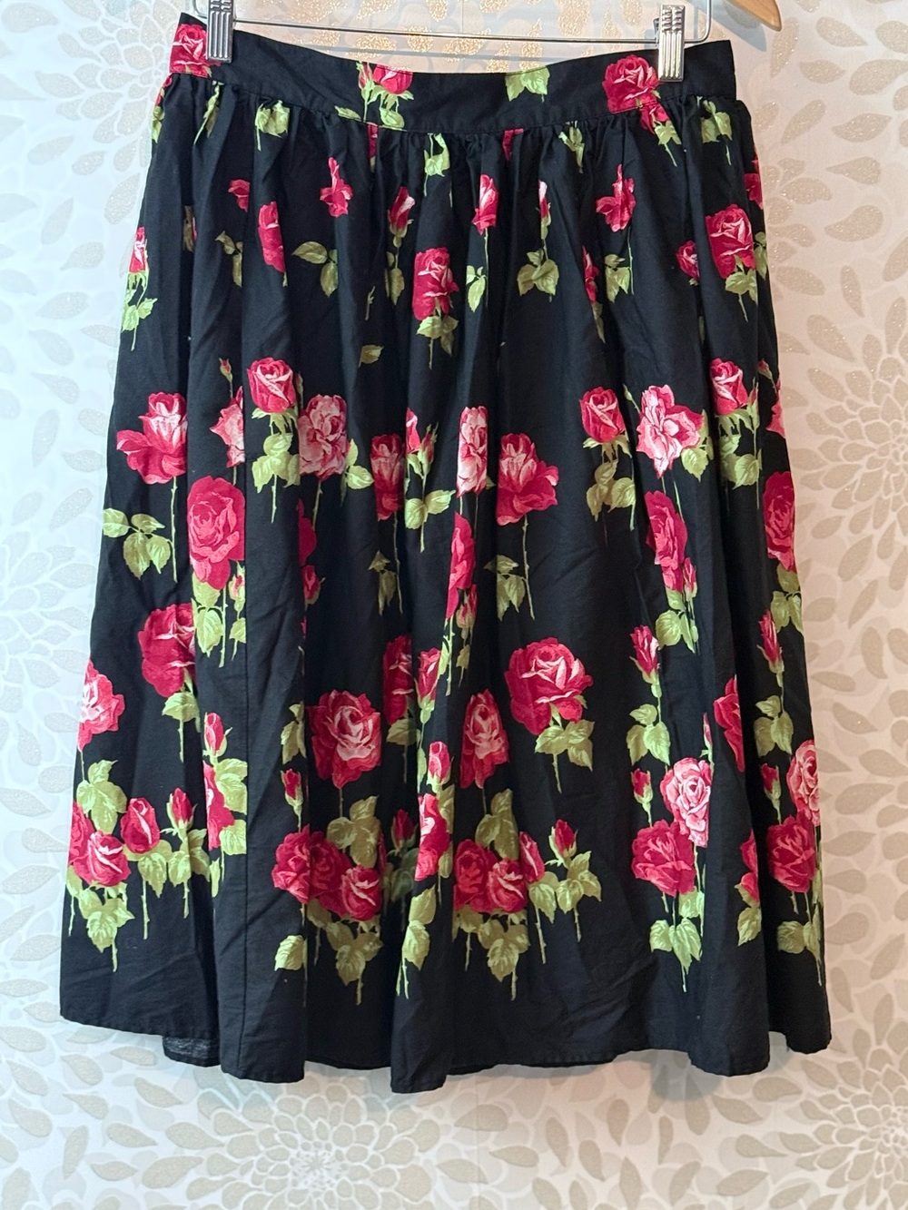 Hell Bunny Women’s M UK 12 Black Antonia Rose Floral Retro 50s Skirt Pockets